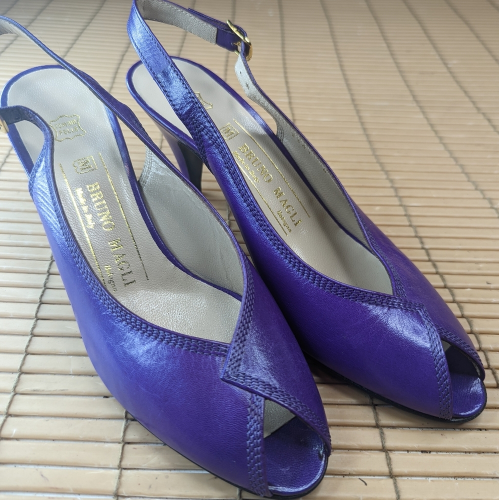 Bruno Magli Purple Peep-Toe Slingback Heels